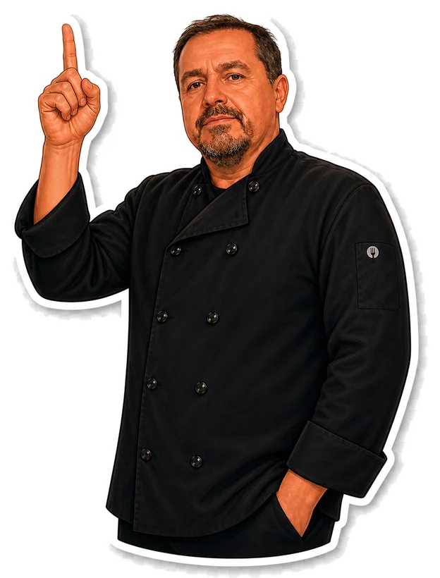 El chef levantando el dedo índice