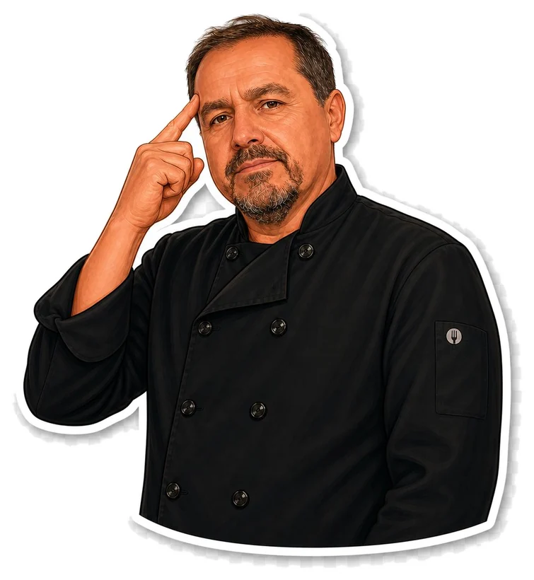 El chef pensando con el dedo en la sien