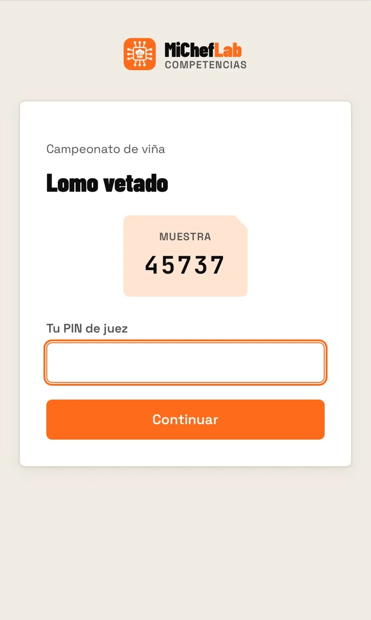 El juez ve la categoría y el código de la muestra e ingresa su PIN